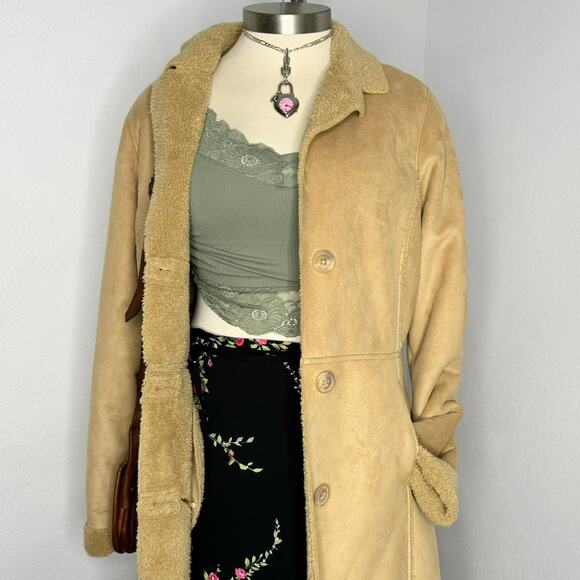 Y2K Tan Faux Suede Coat Longline Penny Lane Afghan Coat - Picture 2 of 7